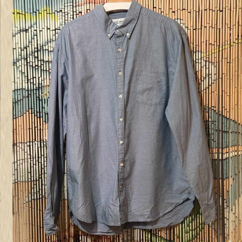 LUCKY BRAND White Label Point Collar Button-Down Oxford Shirt, XXL, Light Blue